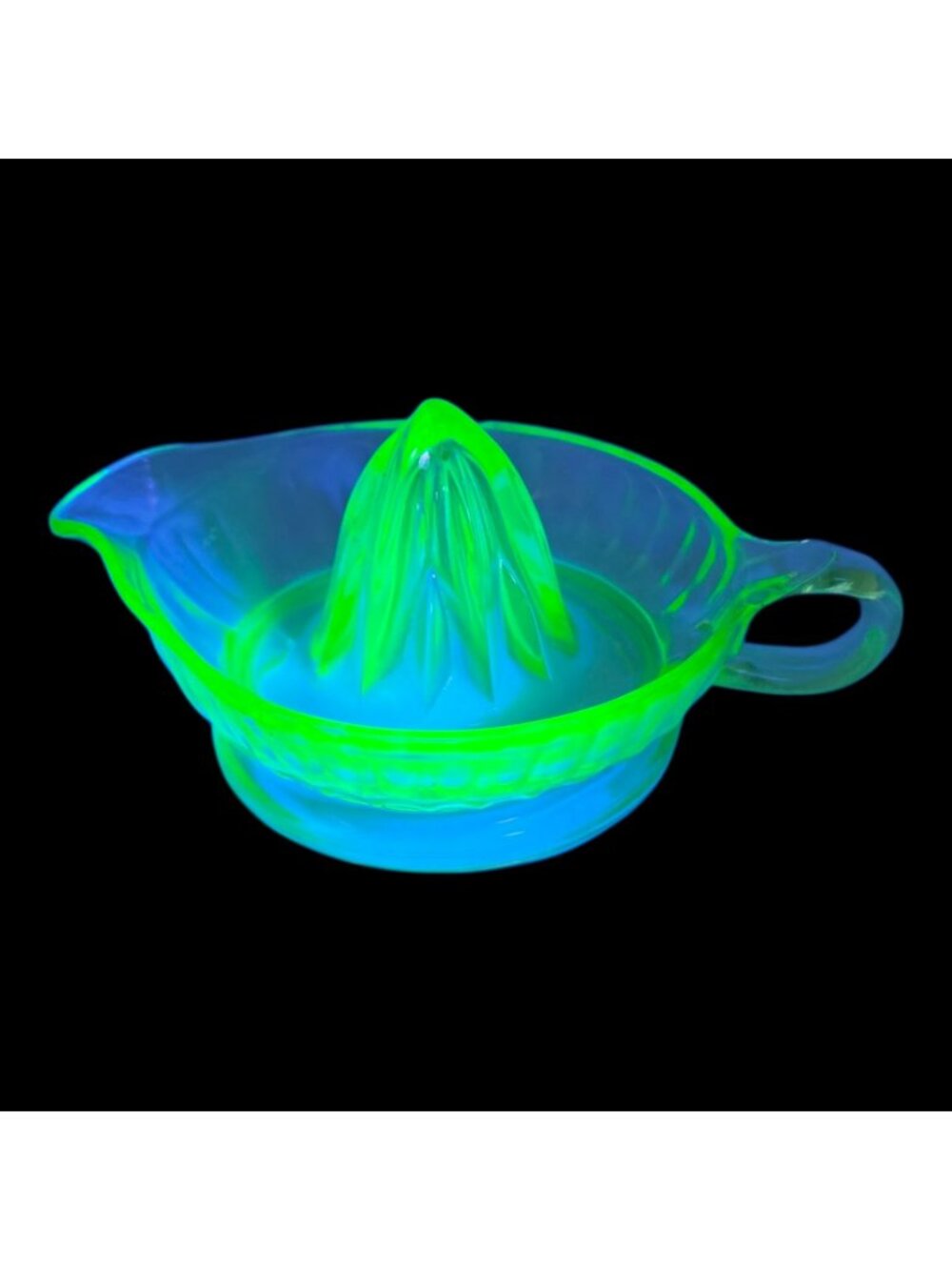 Vintage Uranium Glass Citrus Juicer Handle Pour Spout Glows Under UV Light